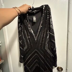 Express Black Sequin Evening Dress
